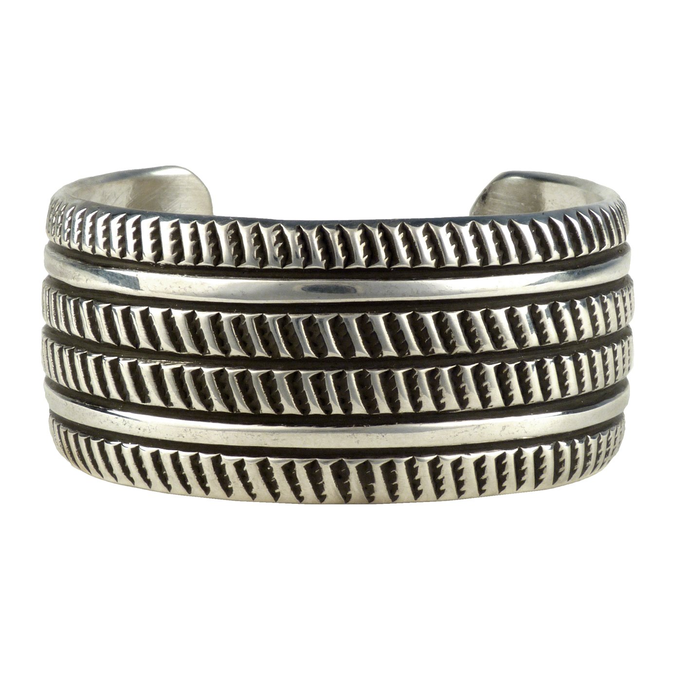 Cippy Crazy Horse, Cochiti Wide Stamped Silver Cuff | Shiprock Santa Fe