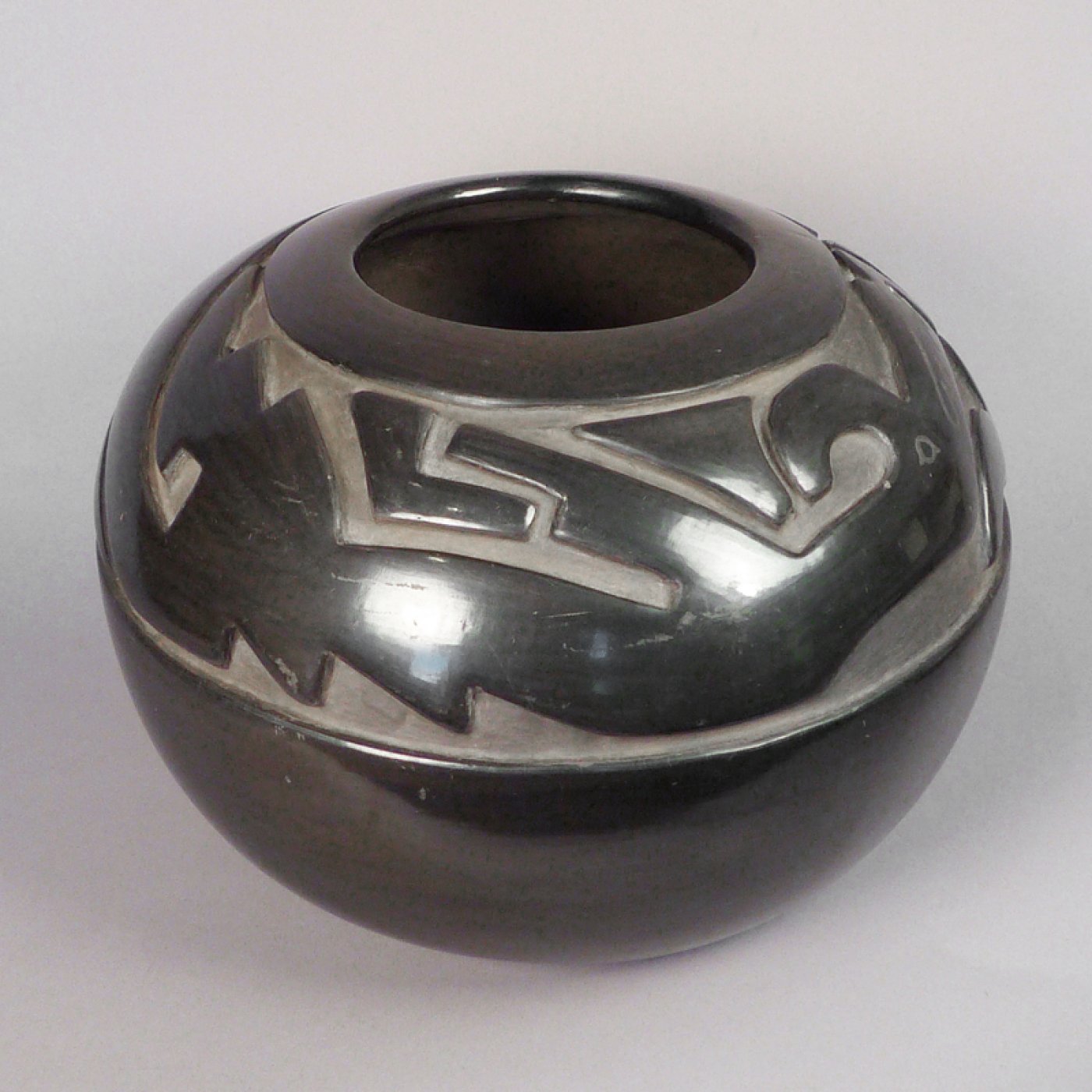 Santa Clara Blackware Pot with Carved Avanyu by Margaret Tafoya ...