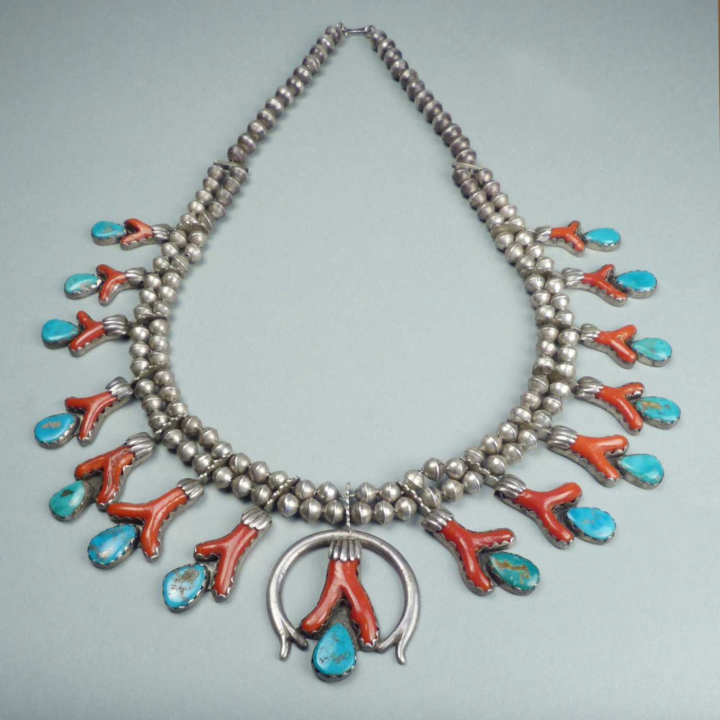 Pueblo Squash Blossom Necklace by B. Lujan, c.1960 Shiprock Santa Fe