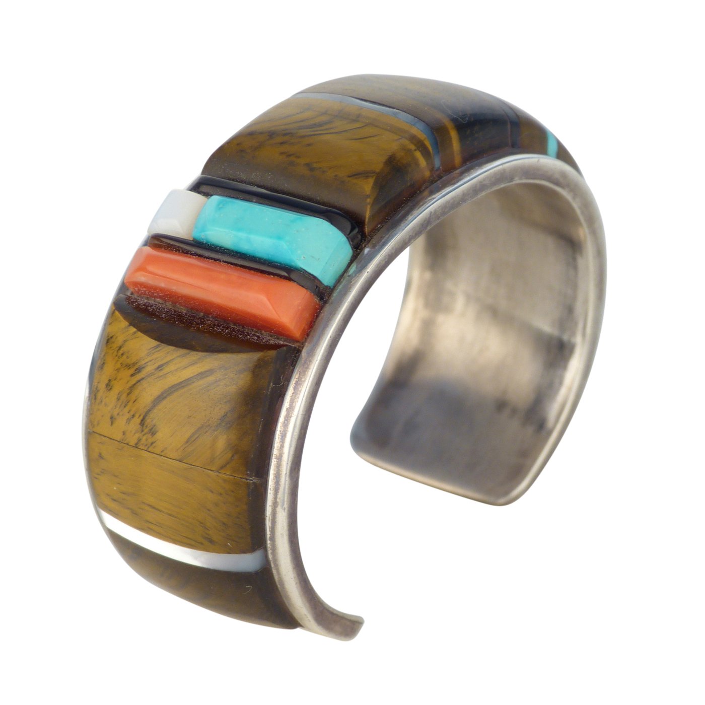 Colorful San Felipe Turquoise Coral Tiger Eye Lapis Sterling Silver Bracelet