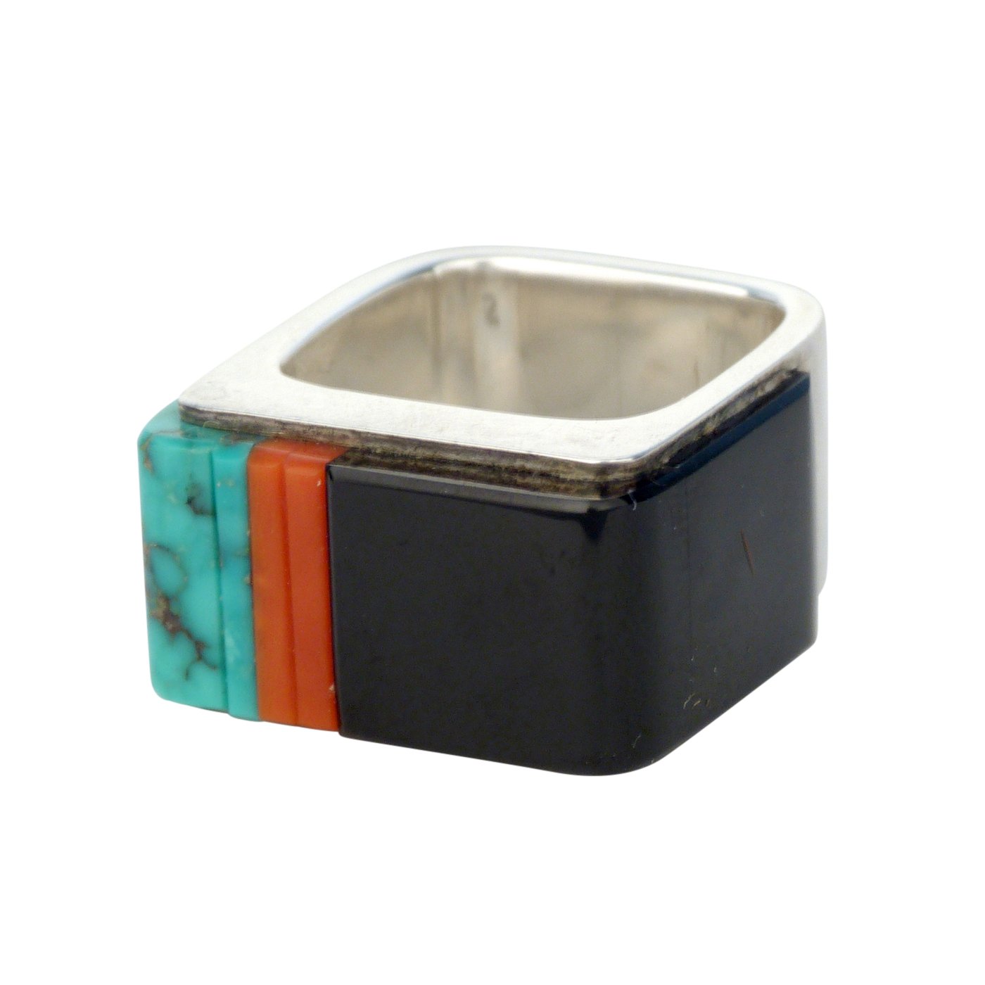 Richard Chavez, San Felipe Silver Ring with Inlay Shiprock Santa Fe