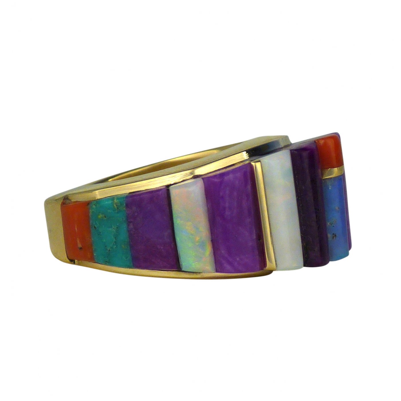 Sonwai, Hopi Gold Ring with Height Inlay | Shiprock Santa Fe