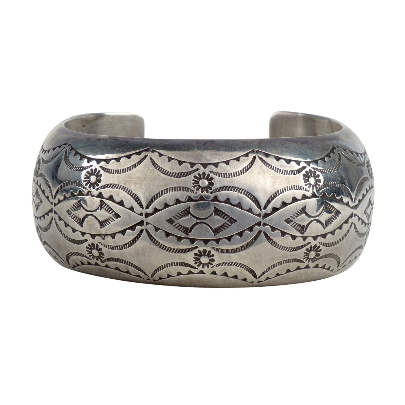 Navajo Stamped Silver Hollow Bracelet, c.1970 | Shiprock Santa Fe