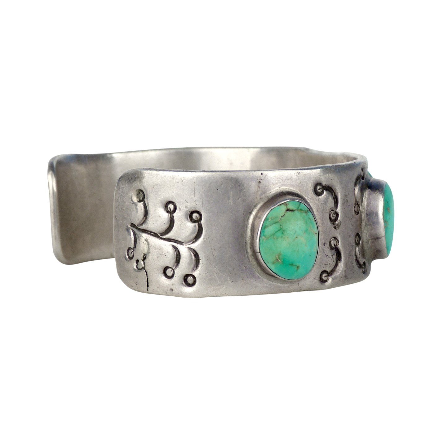 Bracelet égyptien Artisanal En Argent Massif Avec Filigrane Et Cabochons Turquoise - Manchette Vintage