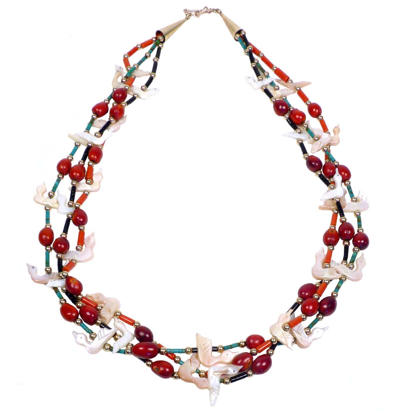 3 Strand Mescal Bean Beaded Necklace with Fetishes, c.1970 Shiprock