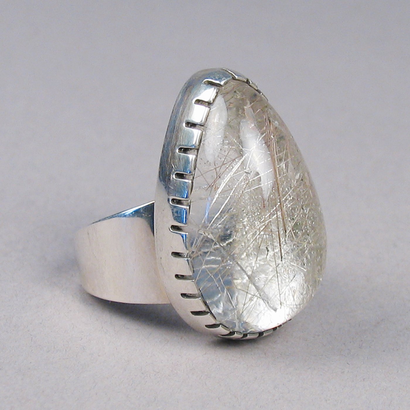 Silver Ring with Rutilated Quartz Cabochon Shiprock Santa Fe