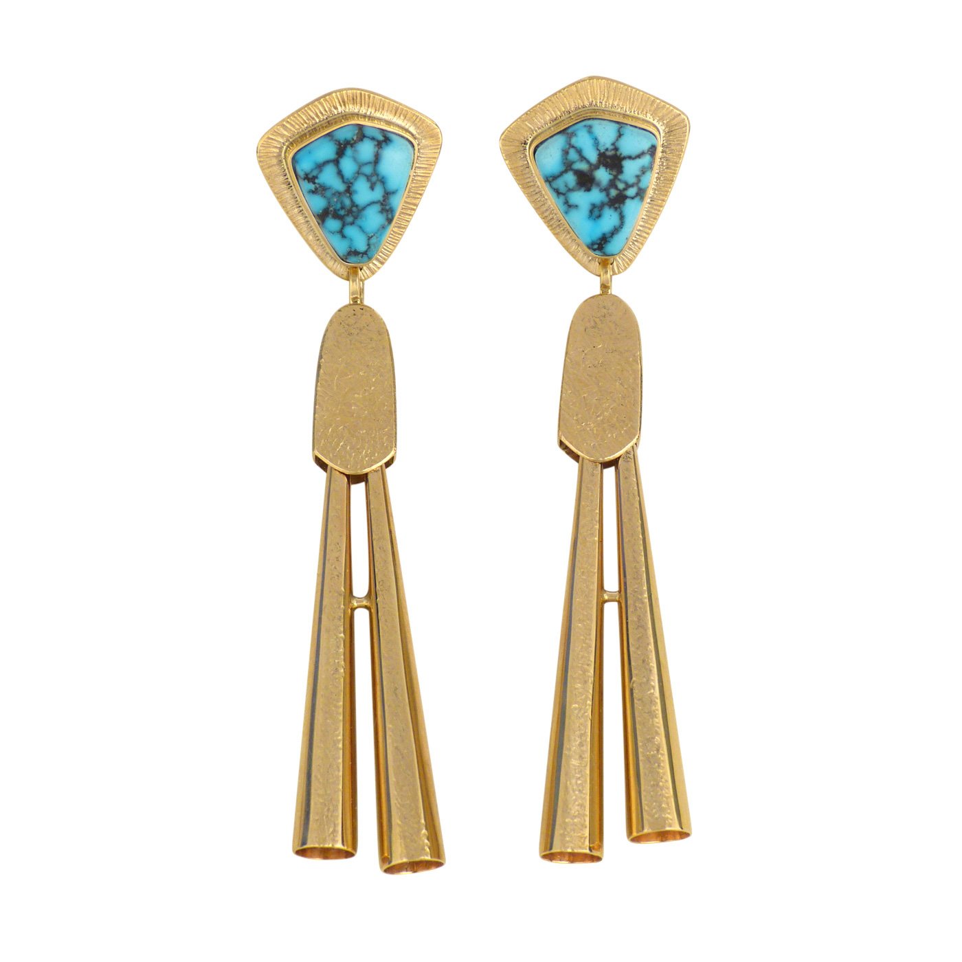 Don Supplee, Hopi Gold and Turquoise Earrings | Shiprock Santa Fe