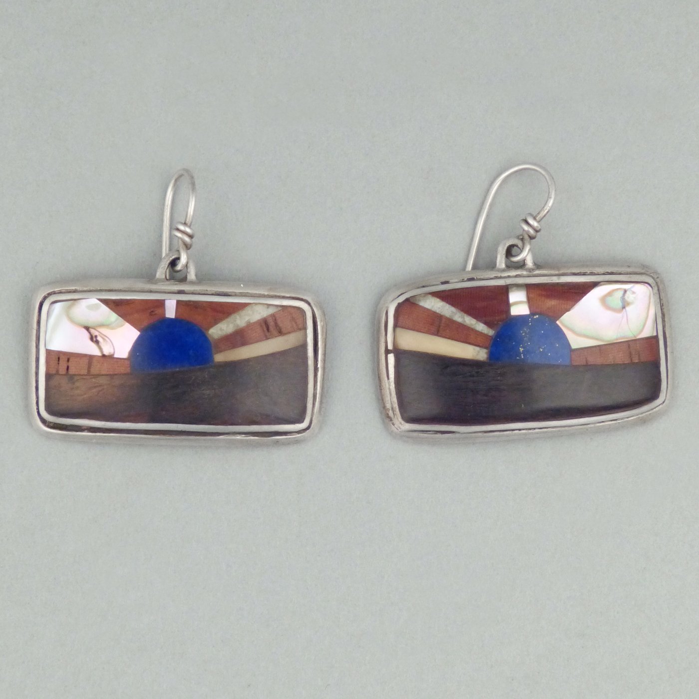 Silver Arizona Sun Earrings with Inlay by Eveli Shiprock Santa Fe
