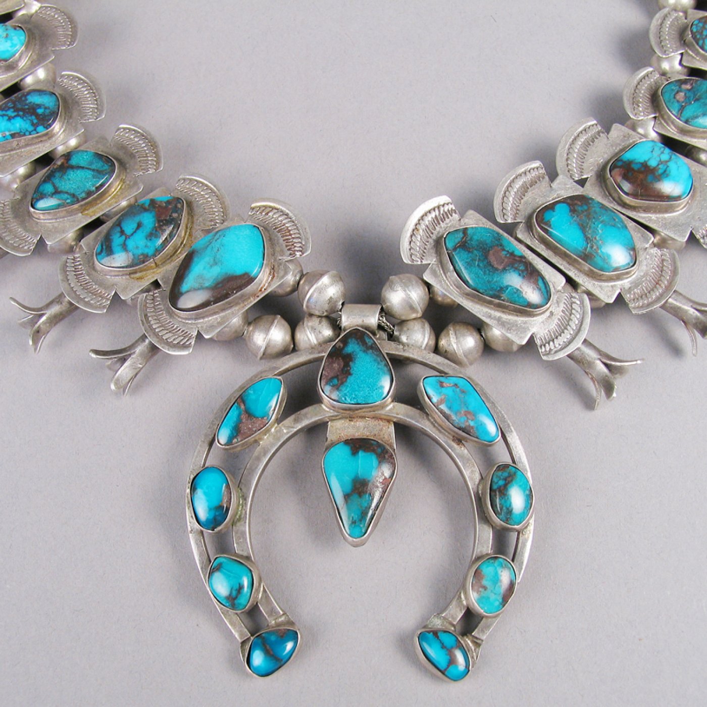 Squash Blossom Necklace with Bisbee Turquoise, c.1950 | Shiprock Santa Fe