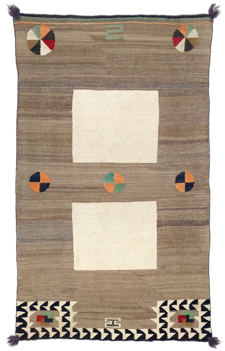 Navajo Double Saddle Blanket with Color Wheels Motif, c.1890 Shiprock