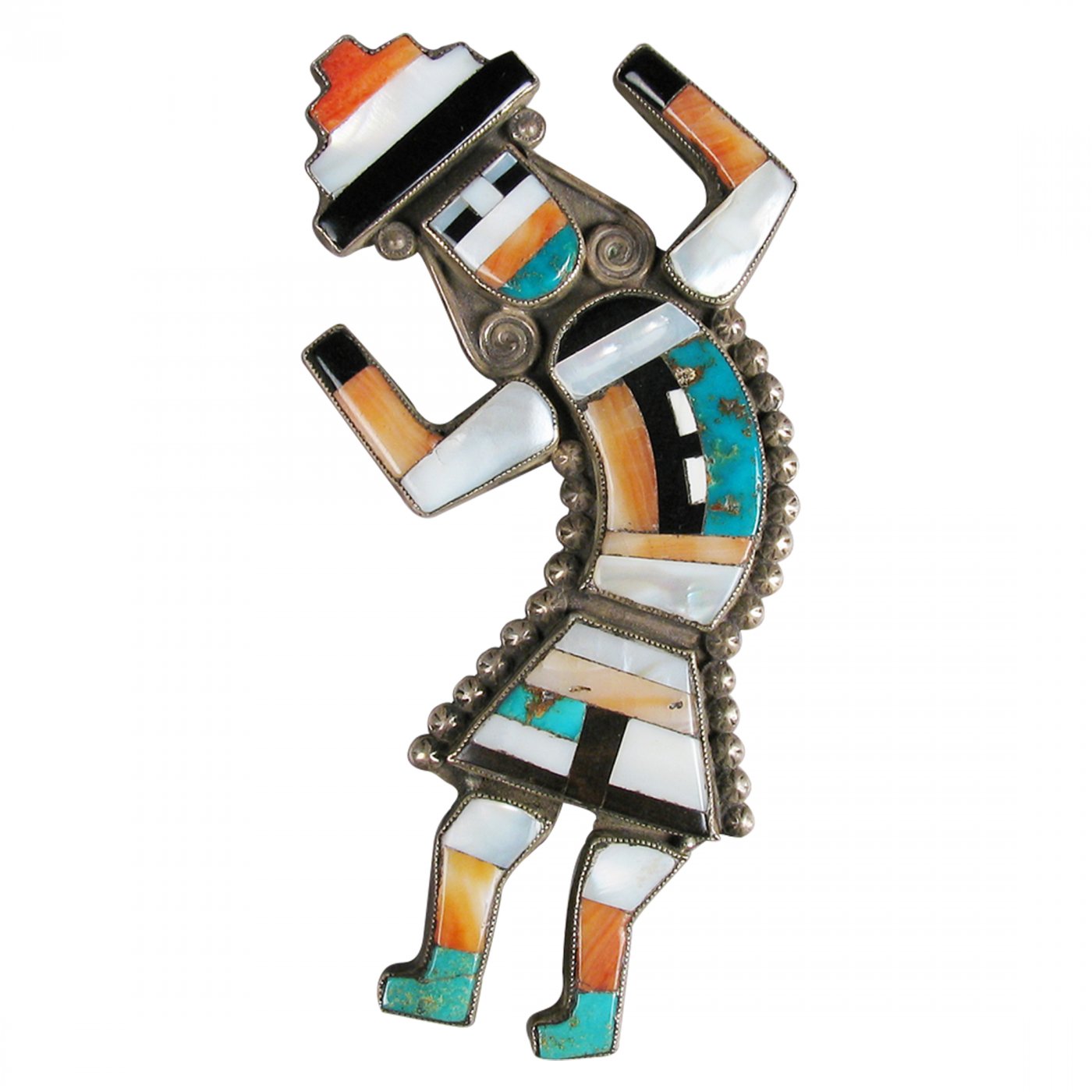 Zuni Inlay Rainbow Man Pin, c. 1930 Shiprock Santa Fe