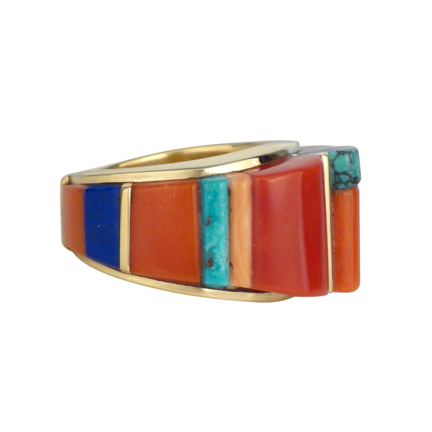 Sonwai, Hopi Gold Ring with Height Inlay | Shiprock Santa Fe