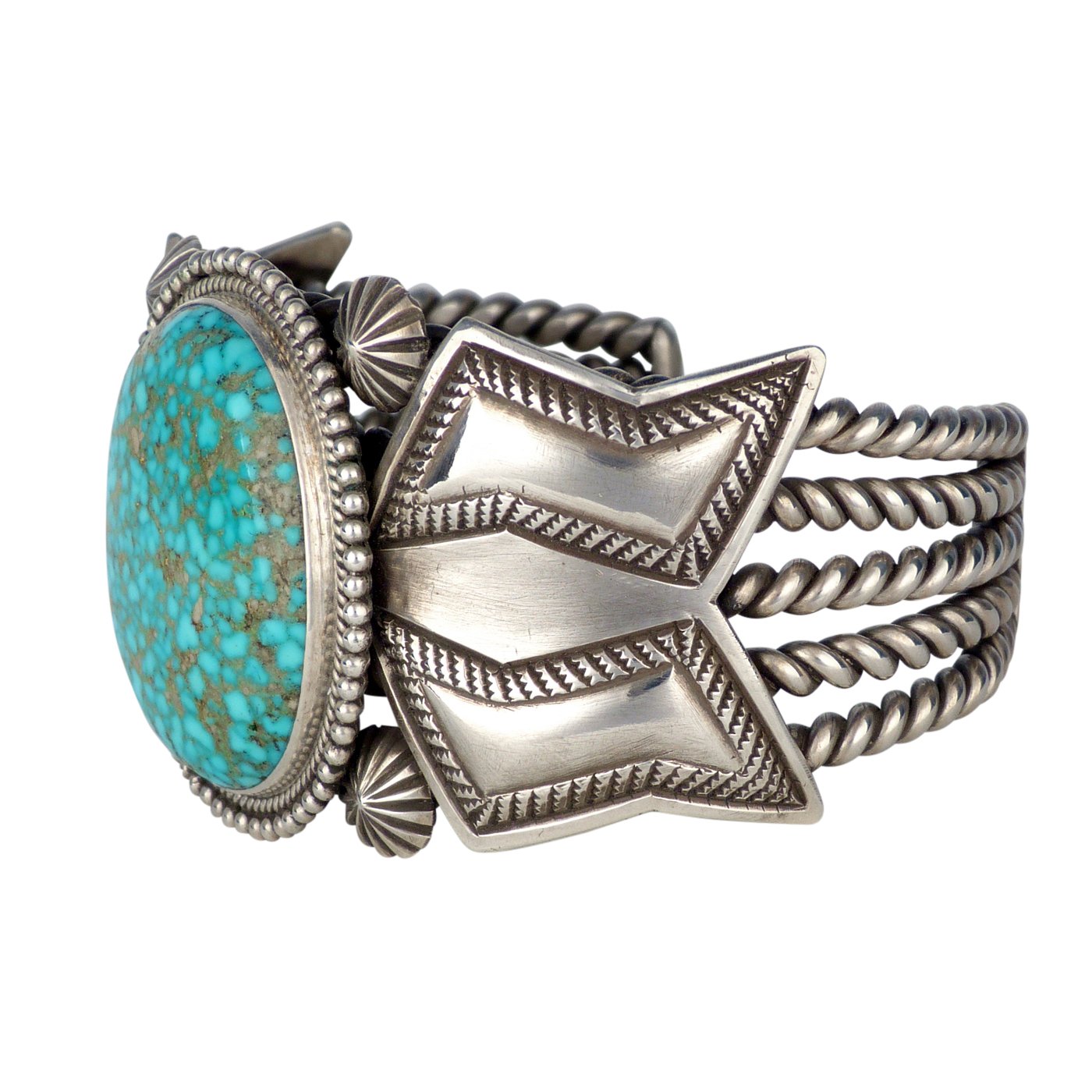Perry Shorty, Navajo Silver Twist Wire Bracelet with Turquoise Cabochon ...