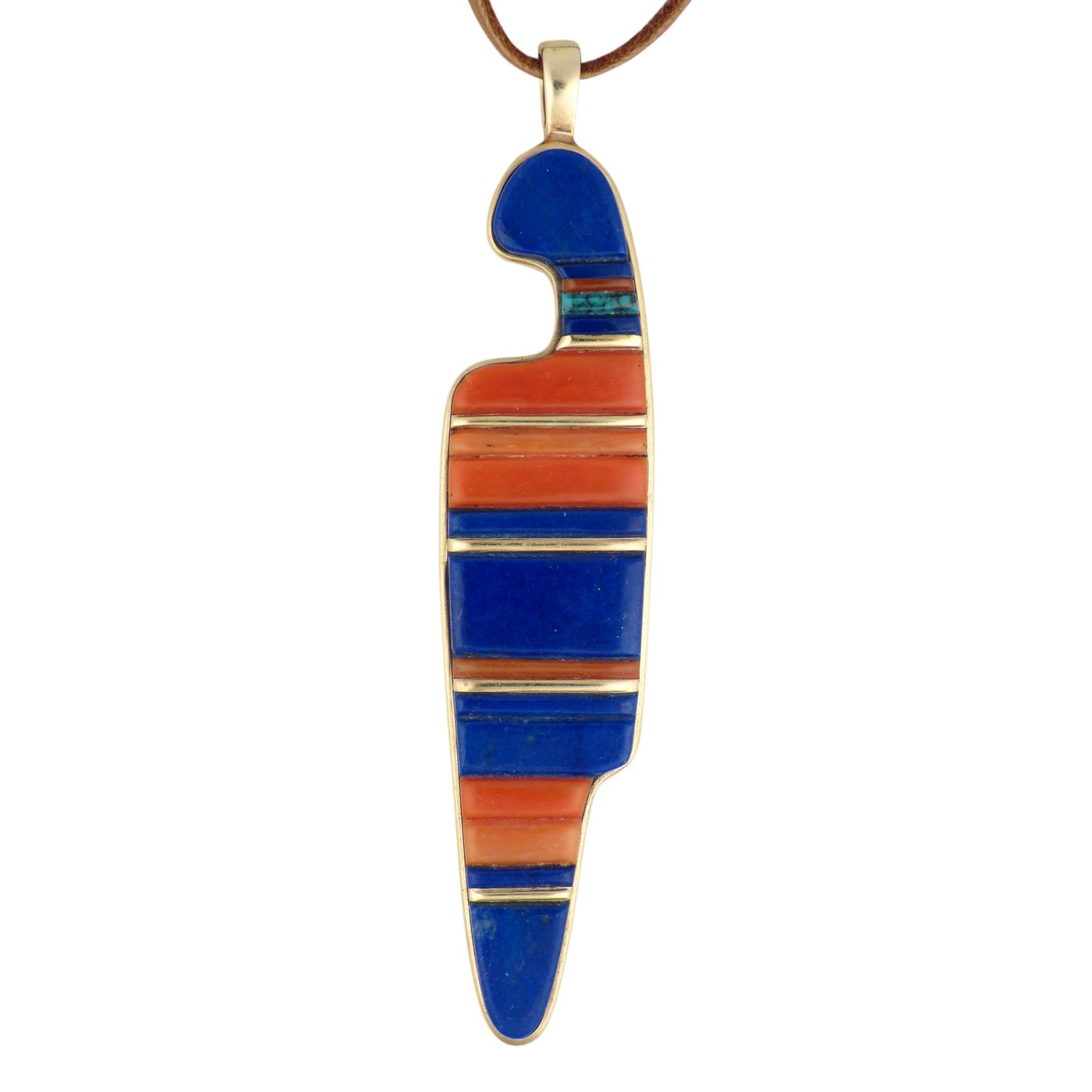 Charles Loloma Hopi 14k Gold Corn Maiden Pendant with Inlay 