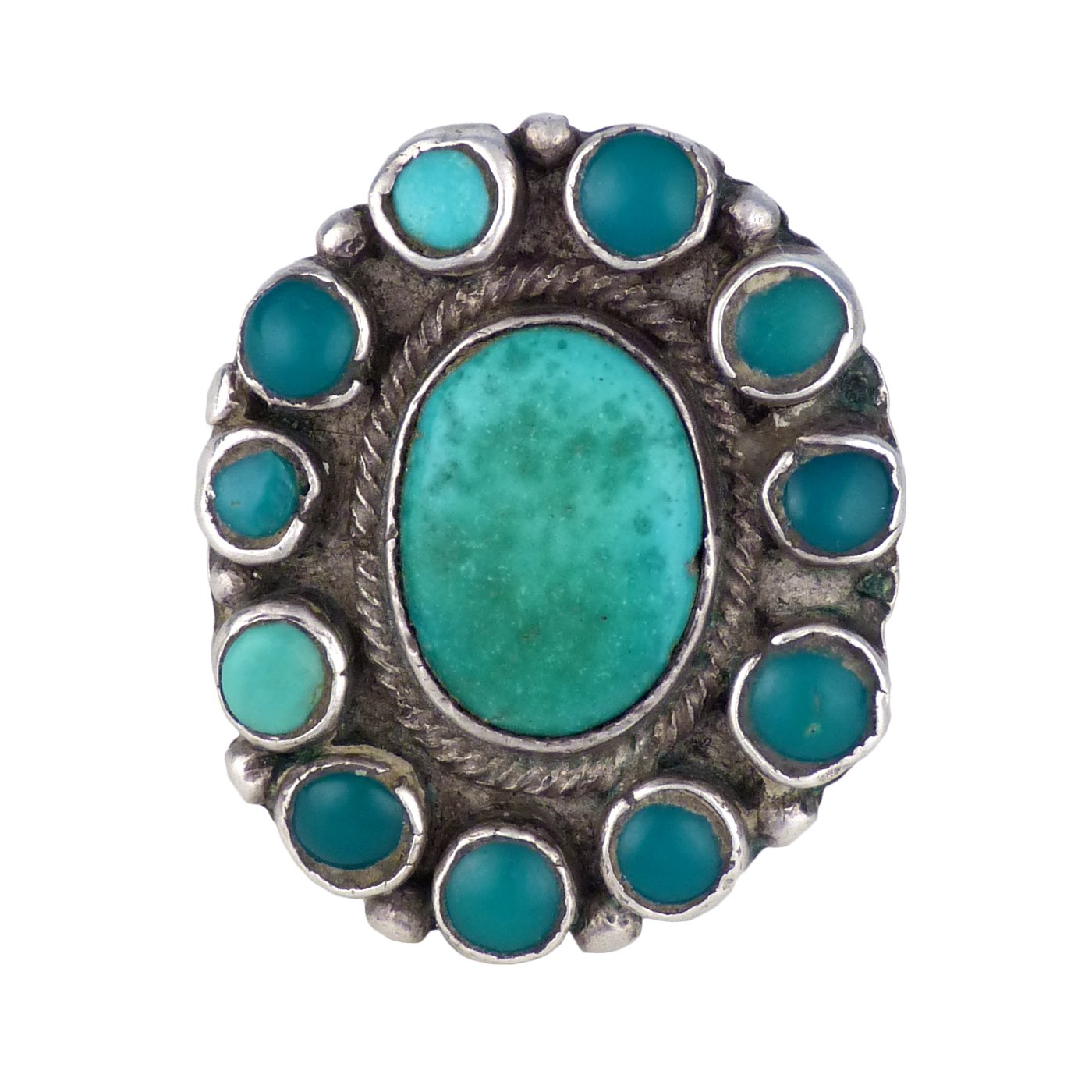 Navajo Silver and Turquoise Cluster Ring, c.1940 | Shiprock Santa Fe