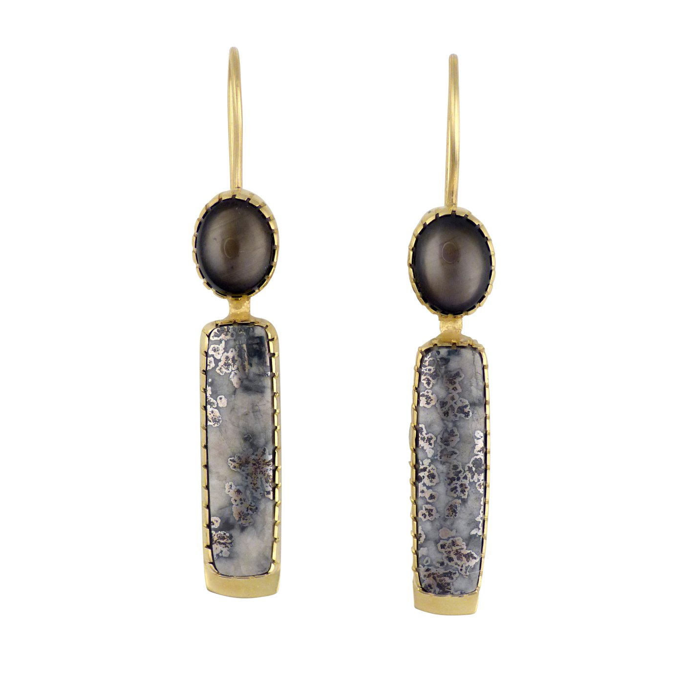 Gail Bird and Yazzie Johnson 18 Karat Gold Earrings with Black Star