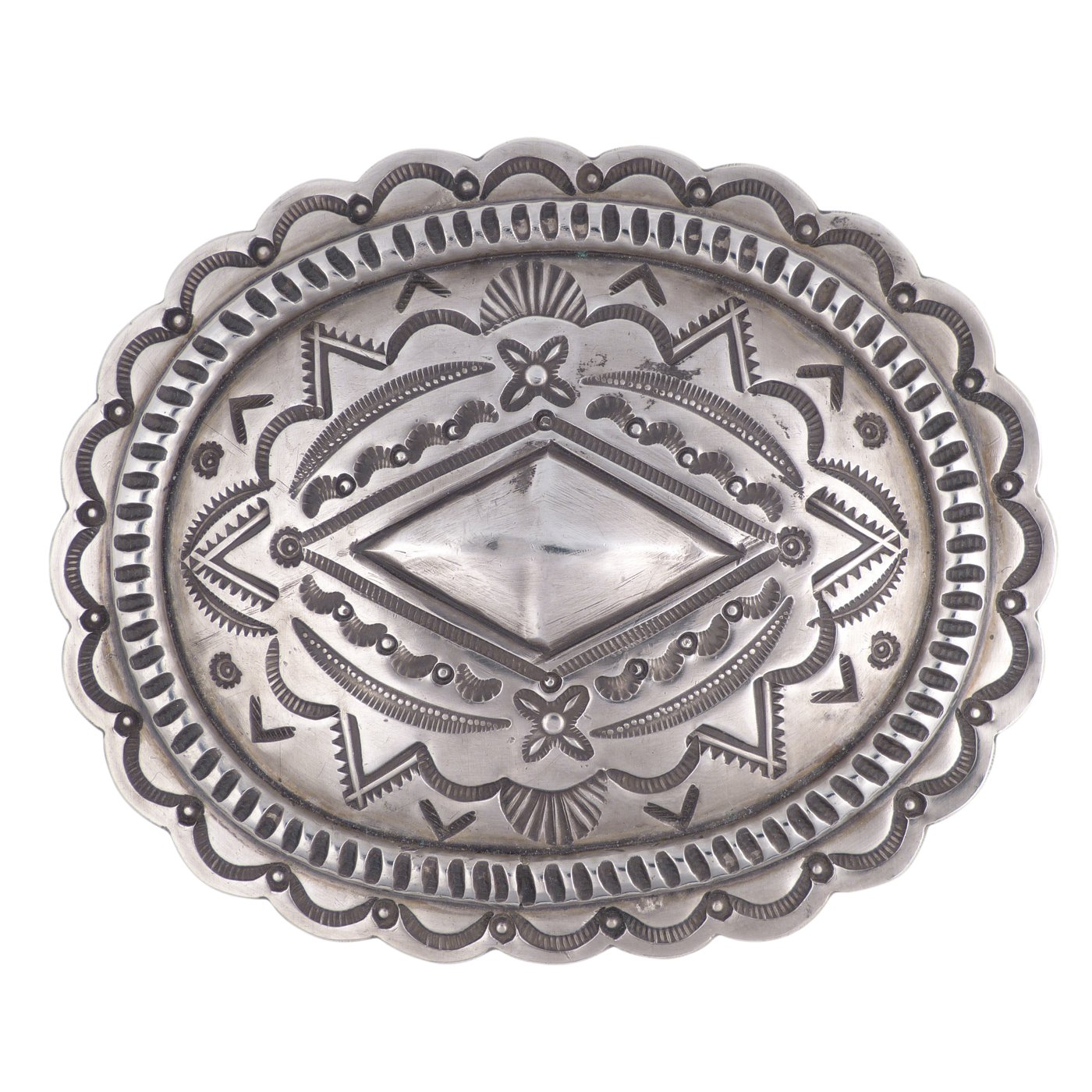 Mark Chee, Navajo Stamped Silver Belt Buckle | Shiprock Santa Fe