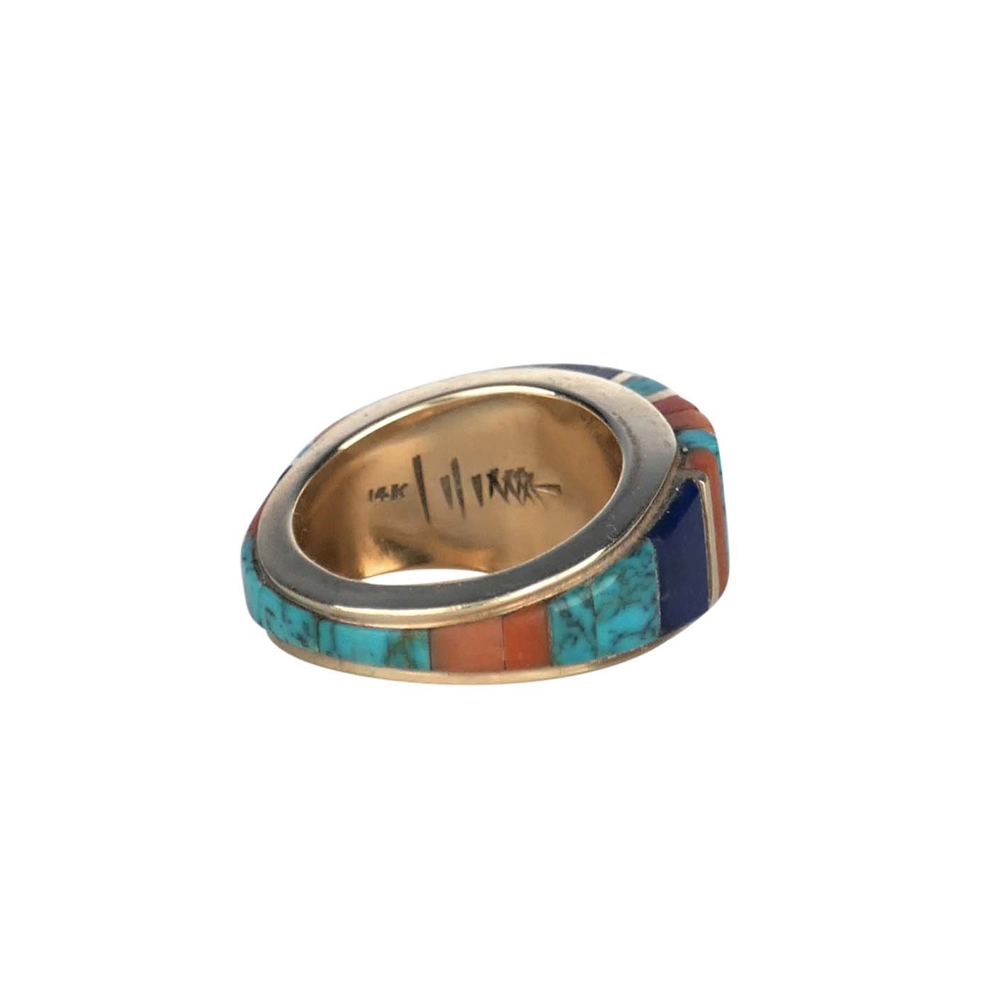 Charles Loloma, Hopi Gold Ring with Height Inlay | Shiprock Santa Fe