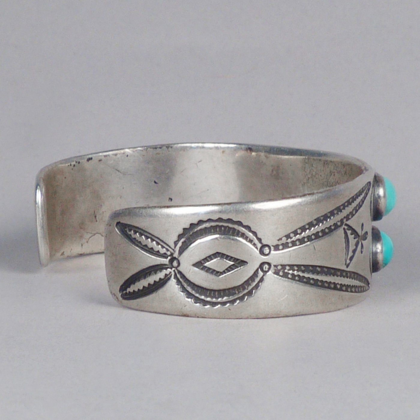 Navajo Ingot Silver Bracelet with Five Turquoise Stones, c.1920 ...
