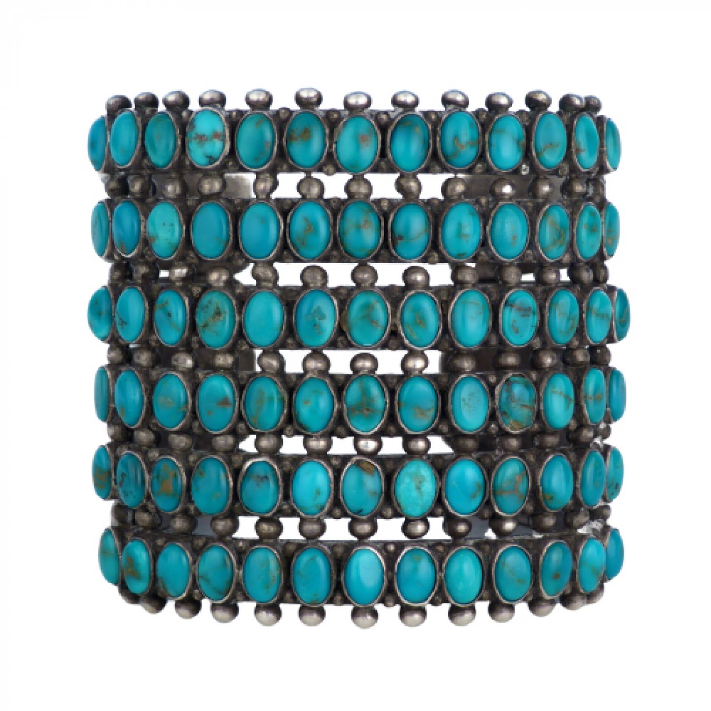 Navajo Stamped Silver Six Row Bracelet with Blue Gem Turquoise, c.1940 ...