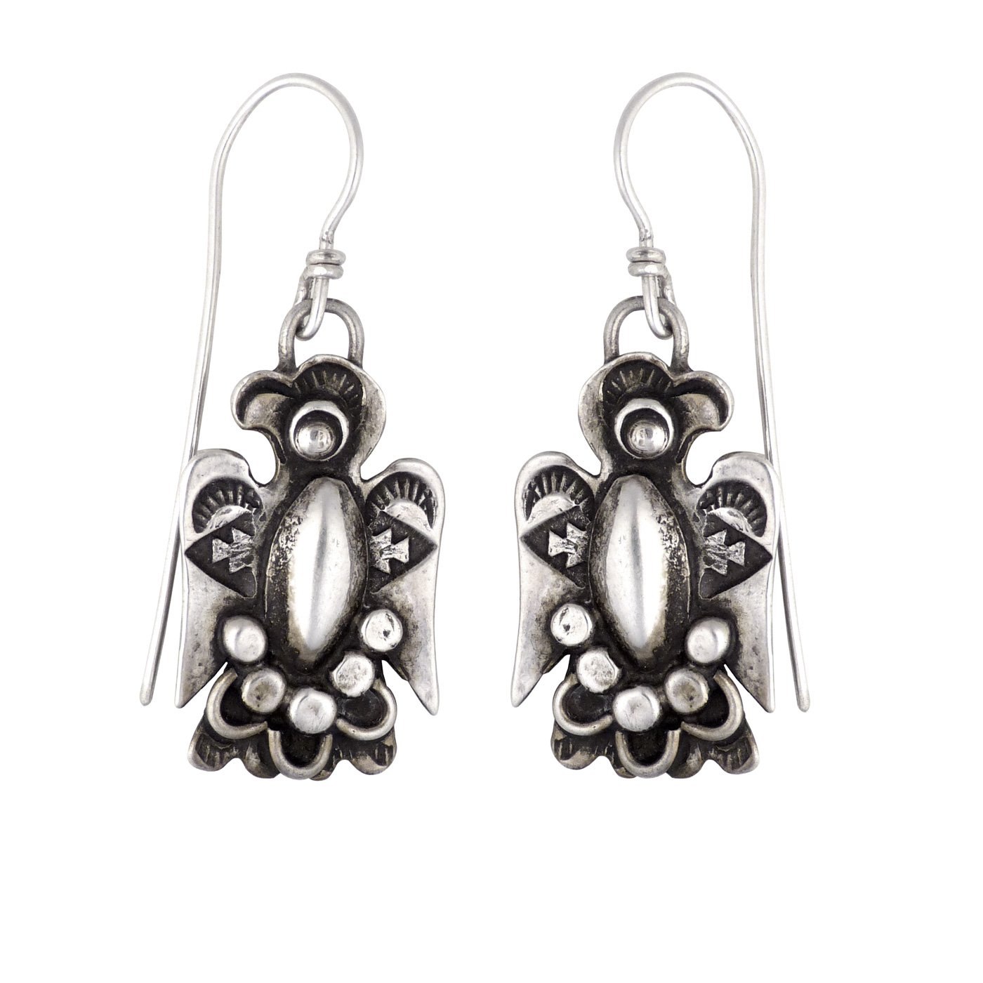 Art Lewis Stamped Silver Thunderbird Earrings, c.1974 | Shiprock Santa Fe