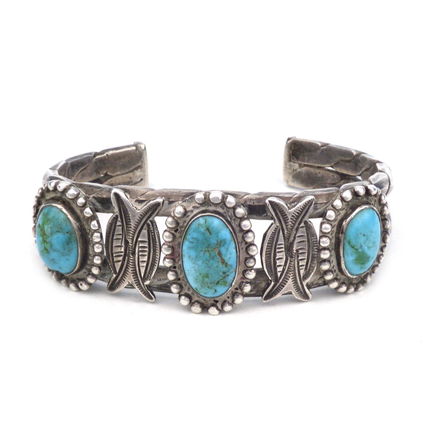 Navajo Bracelet with Three Turquoise Cabochons, c.1940 | Shiprock Santa Fe