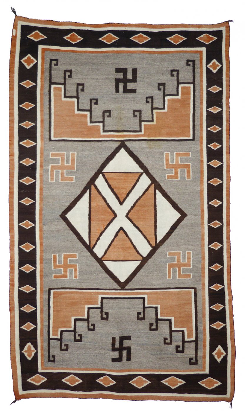 Navajo Crystal Trading Post Rug with Whirling Log Motifs, c.1910