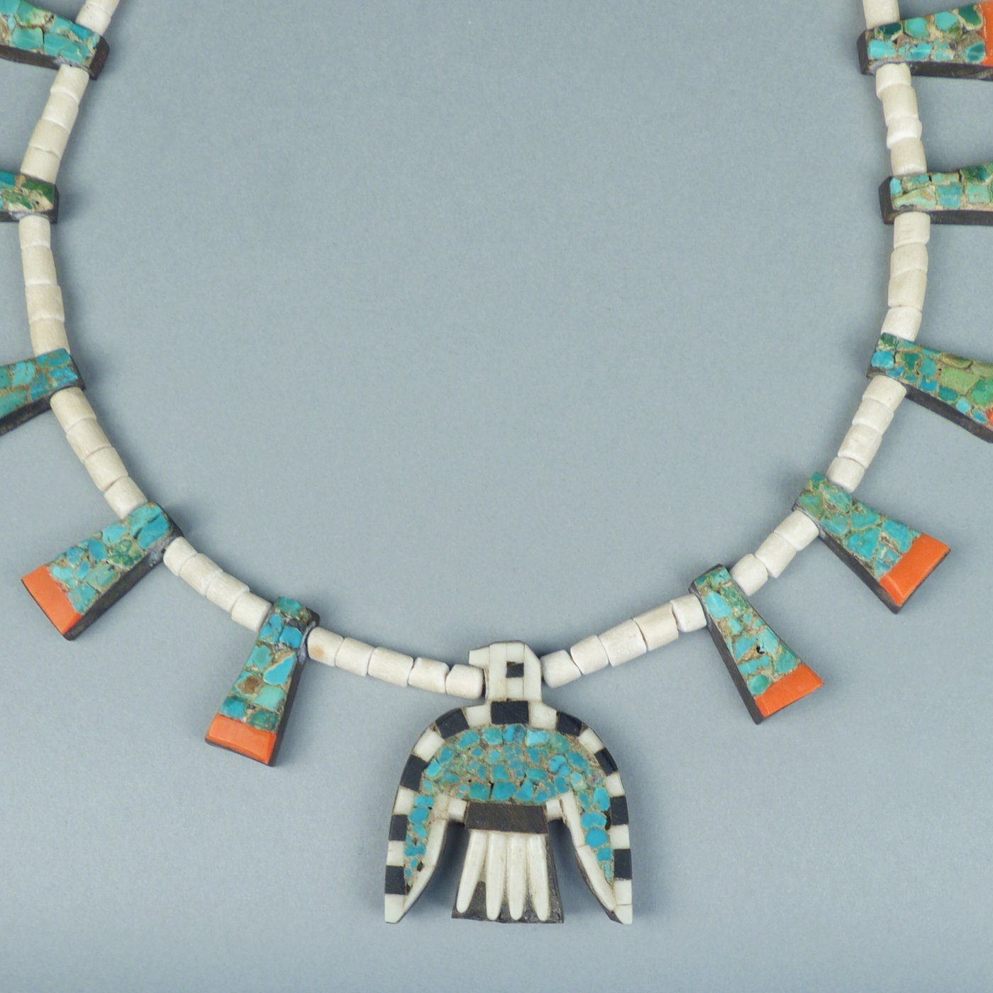 Santo Domingo Depression Era Tab Necklace with Thunderbird Pendant, c