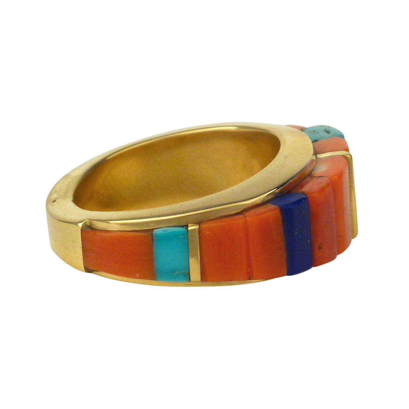 Sonwai, Hopi Gold Ring with Height Inlay | Shiprock Santa Fe